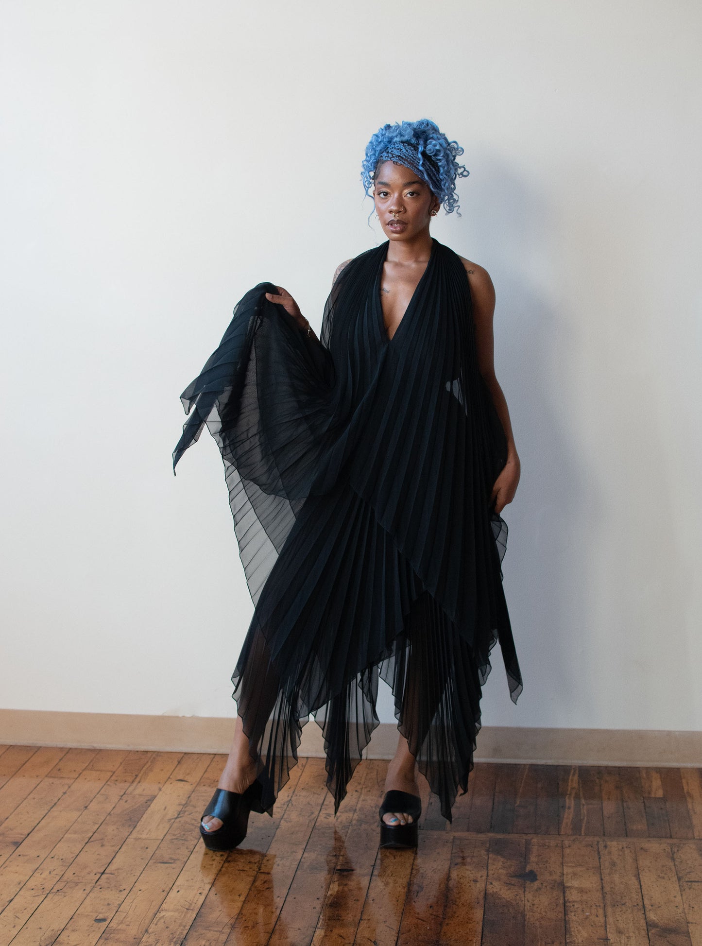 1970s Pleated Chiffon Dress