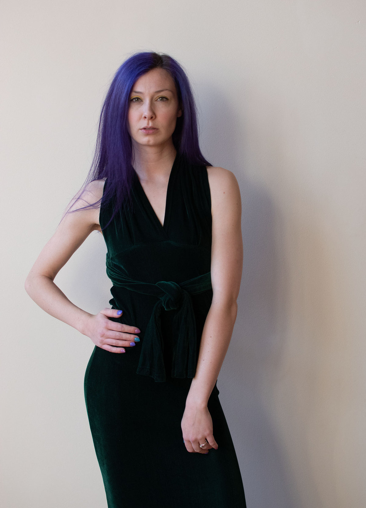 1990s Green Velvet Dress