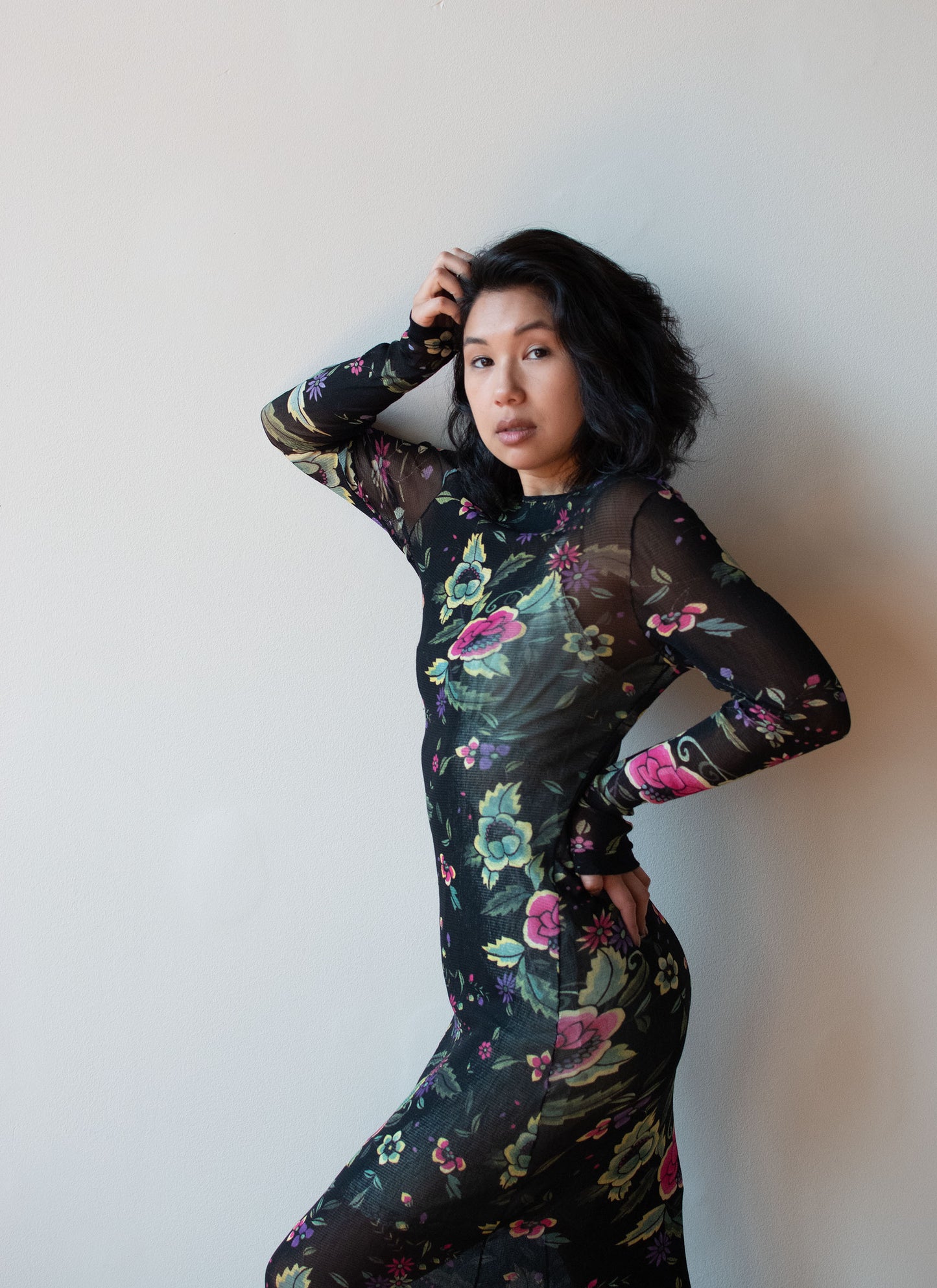 Floral Print Mesh Dress | Cache Vivienne Tam