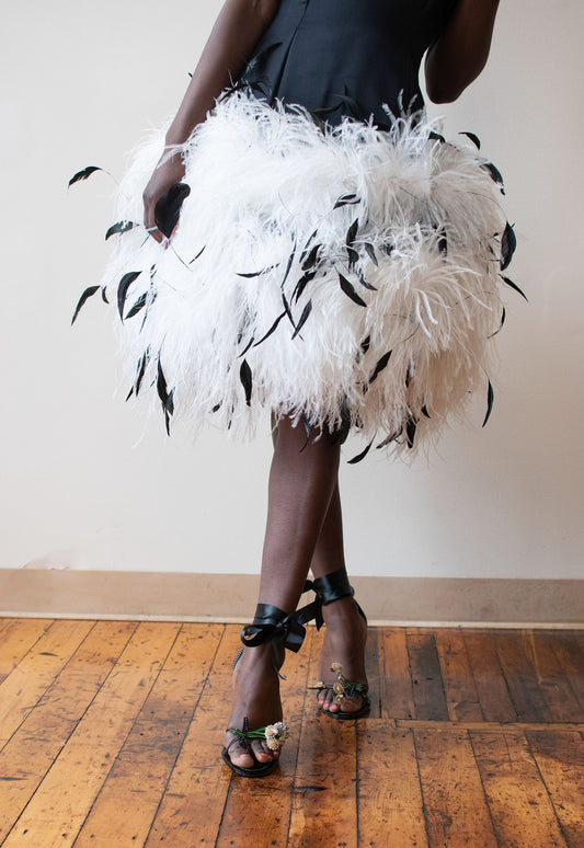 1980s Feather Trim Dress | A Virtual Affair