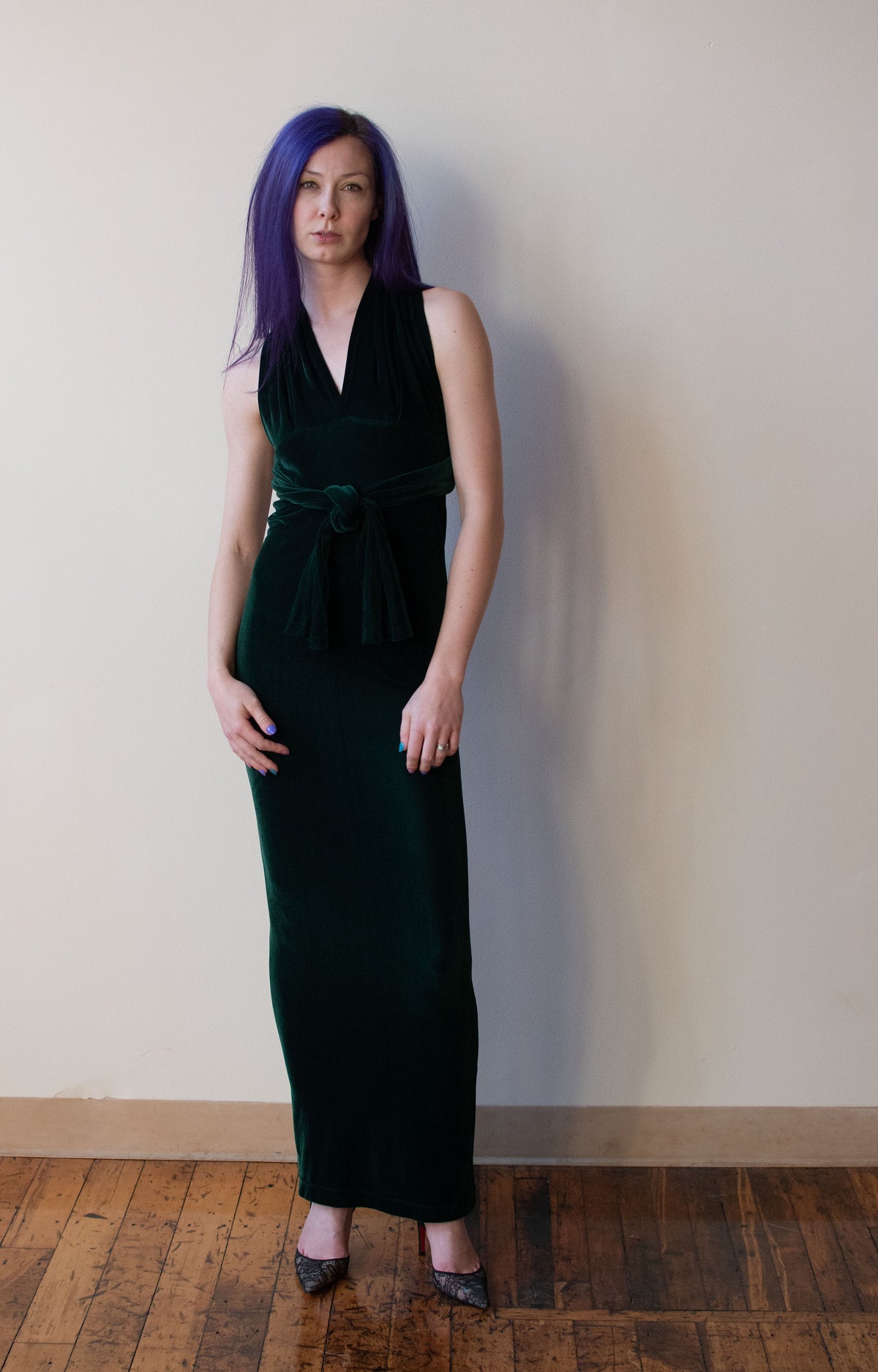 1990s Green Velvet Dress
