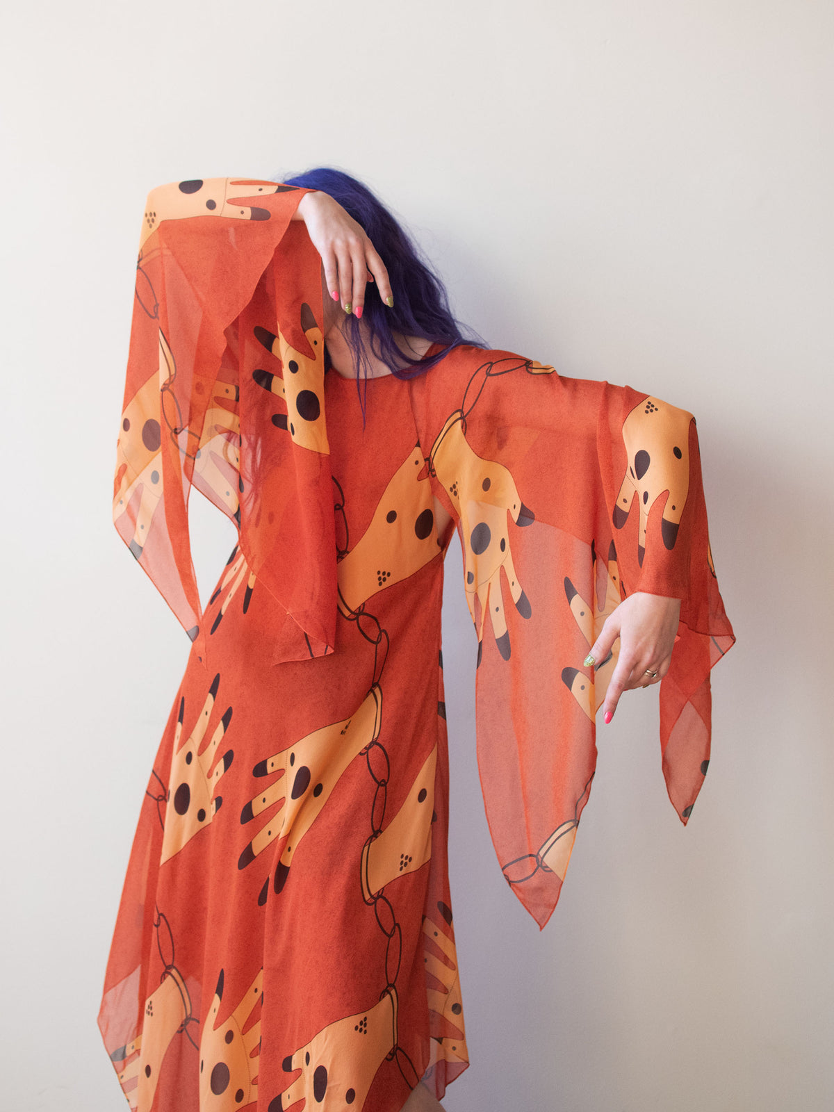 1970s Hand Print Chiffon Dress | Oscar de la Renta