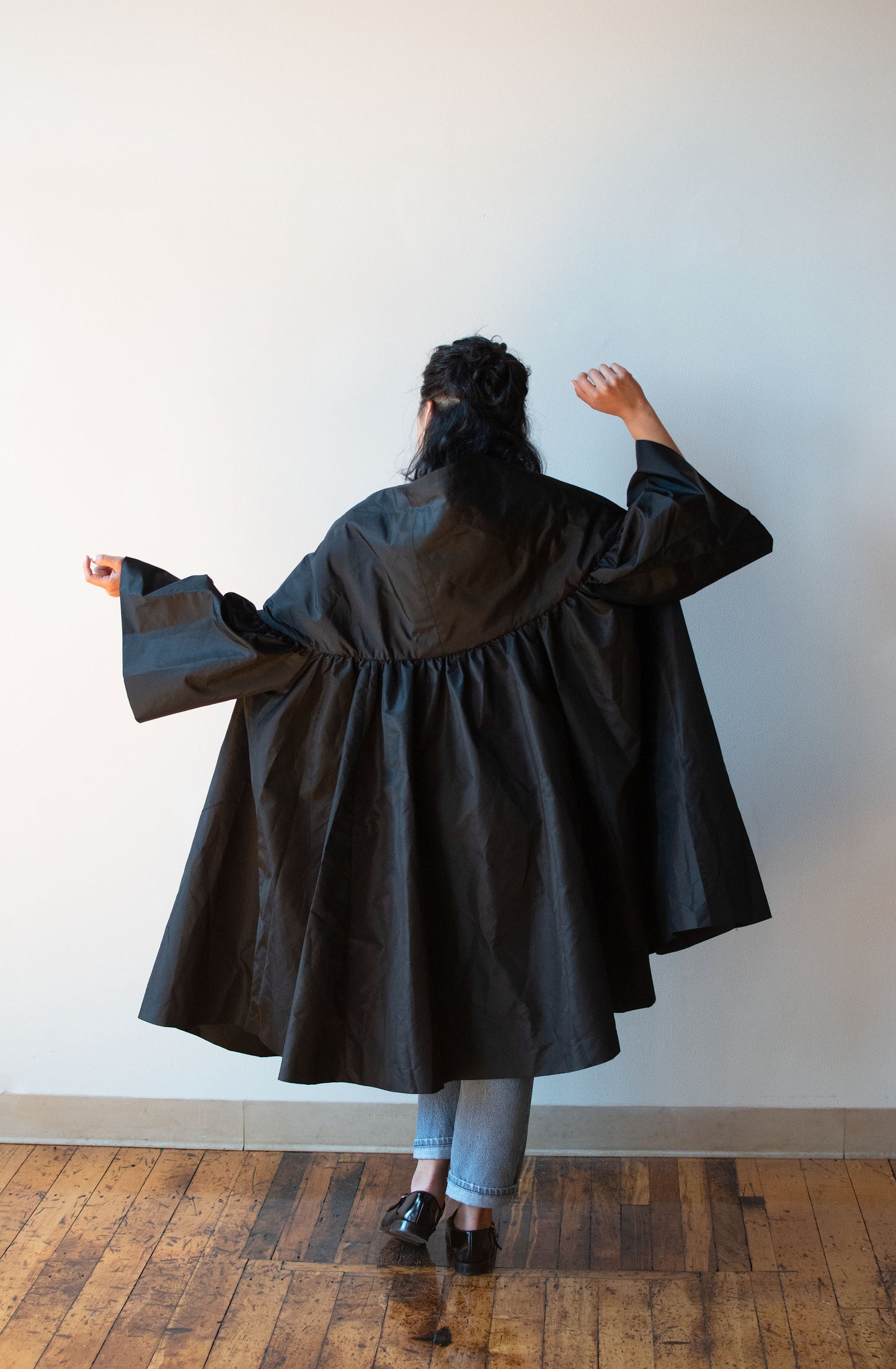 Voluminous Black Taffeta Coat | Victor Costa