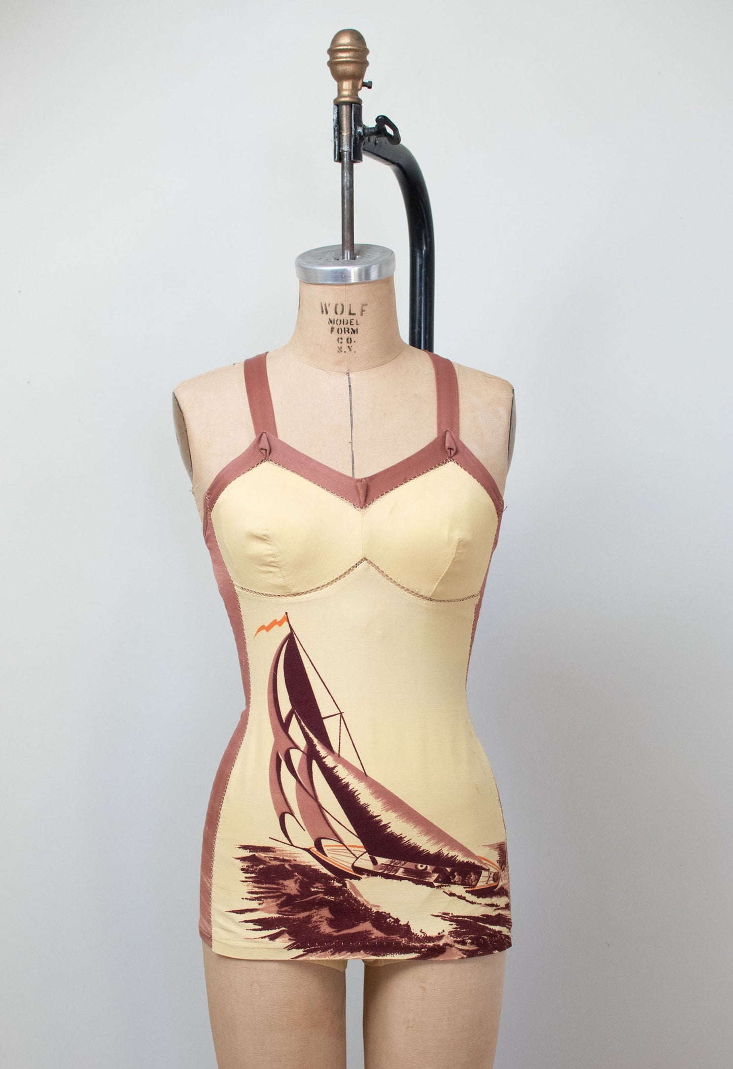 1940s Sailboat Print Swimsuit | Catalina California Hand Print
