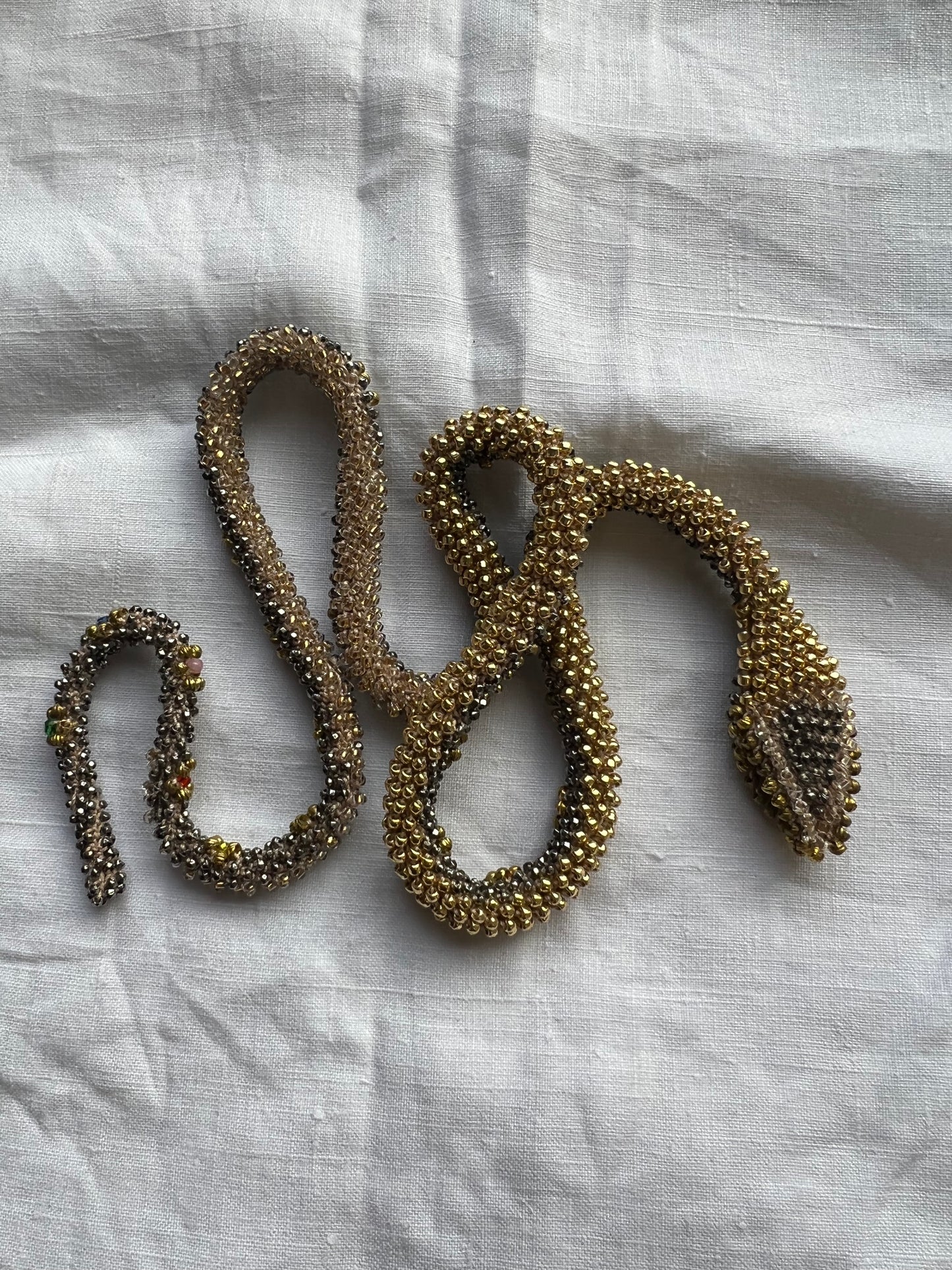 Bead Crochet Snake Necklace | Antique Steel Cut, Torse and Glass Beads