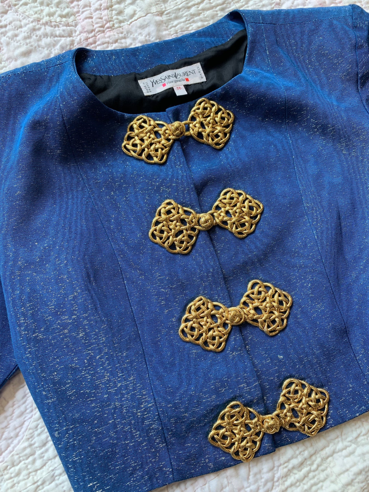 Blue Cropped Moiré Jacket | Yves Saint Laurent Rive Gauche S/S 1993