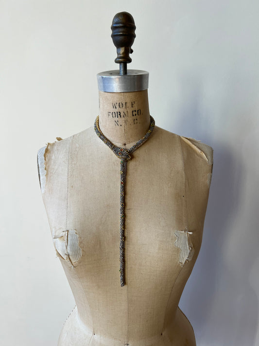 Bead Crochet Snake Necklace | Antique Steel Cut, Torse and Glass Beads