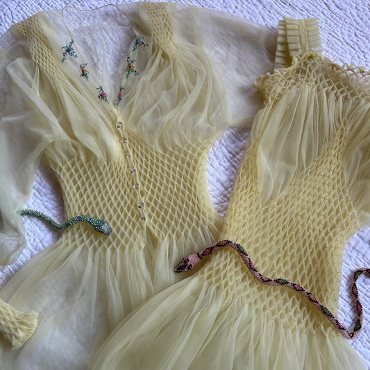 1940s Smocked Nylon Peignoir