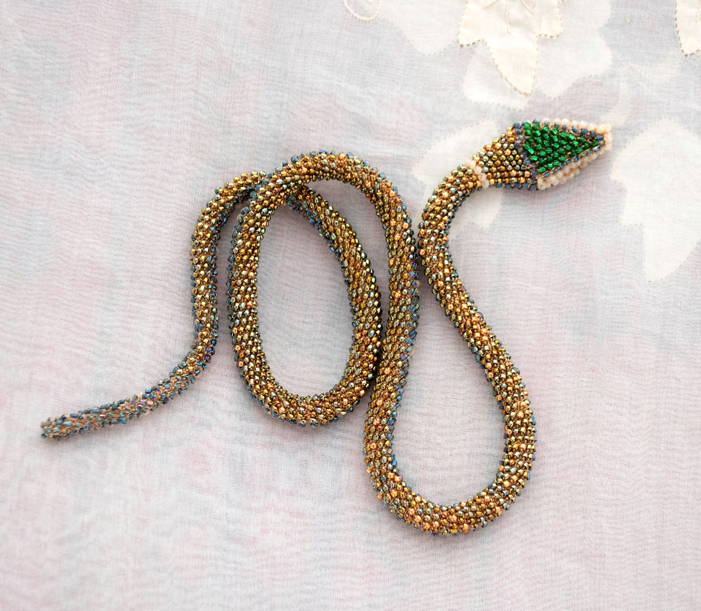 Bead Crochet Snake | Iridescent Blue Flower