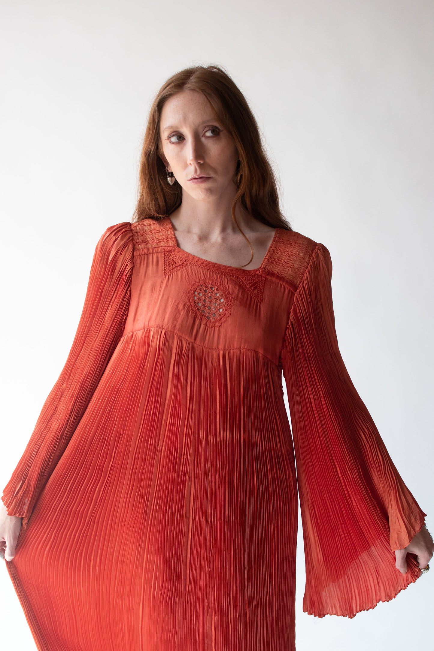 1970s Pleated Red Dress