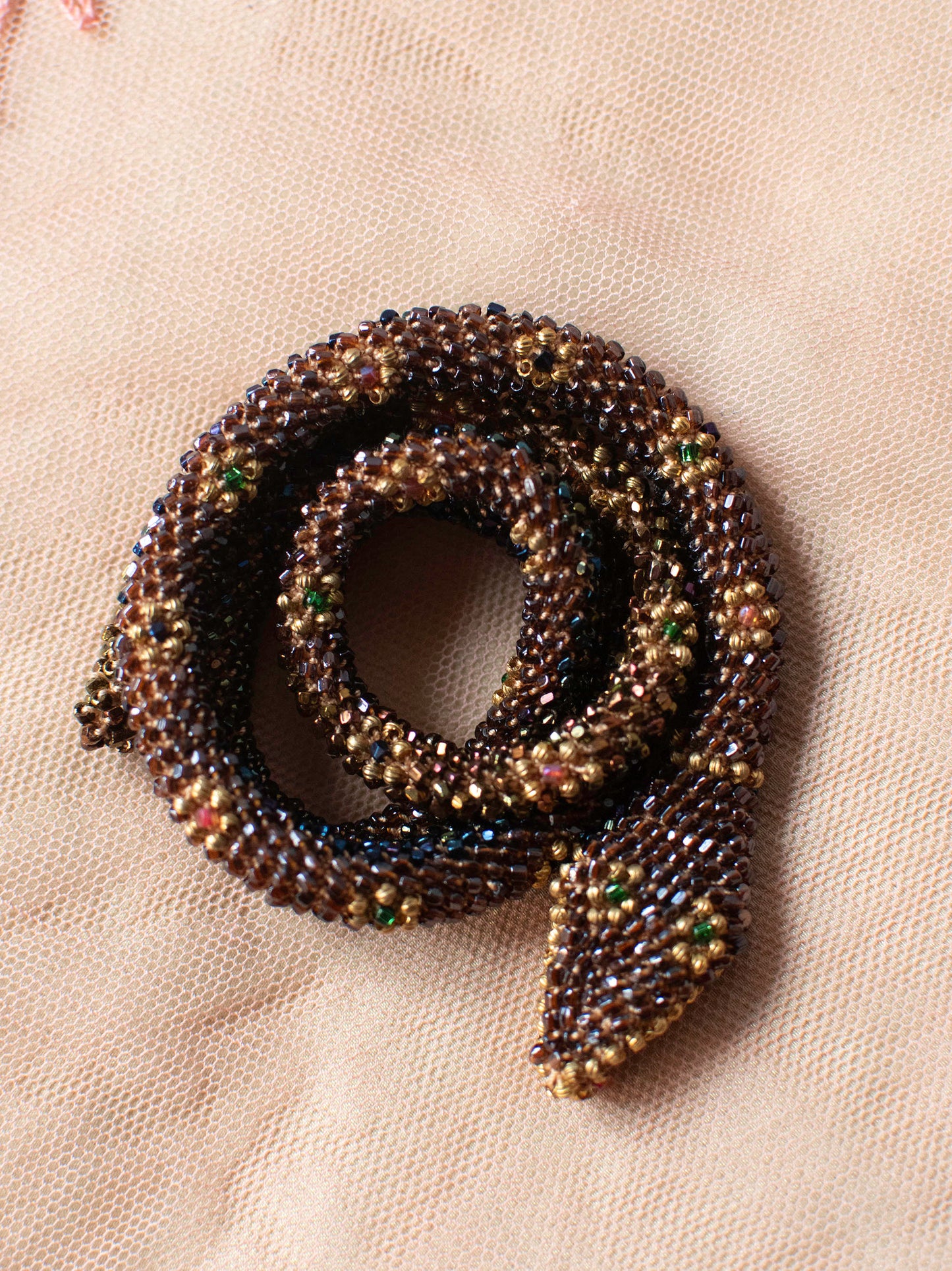 Bead Crochet Snake | Sparkly Brown Flower