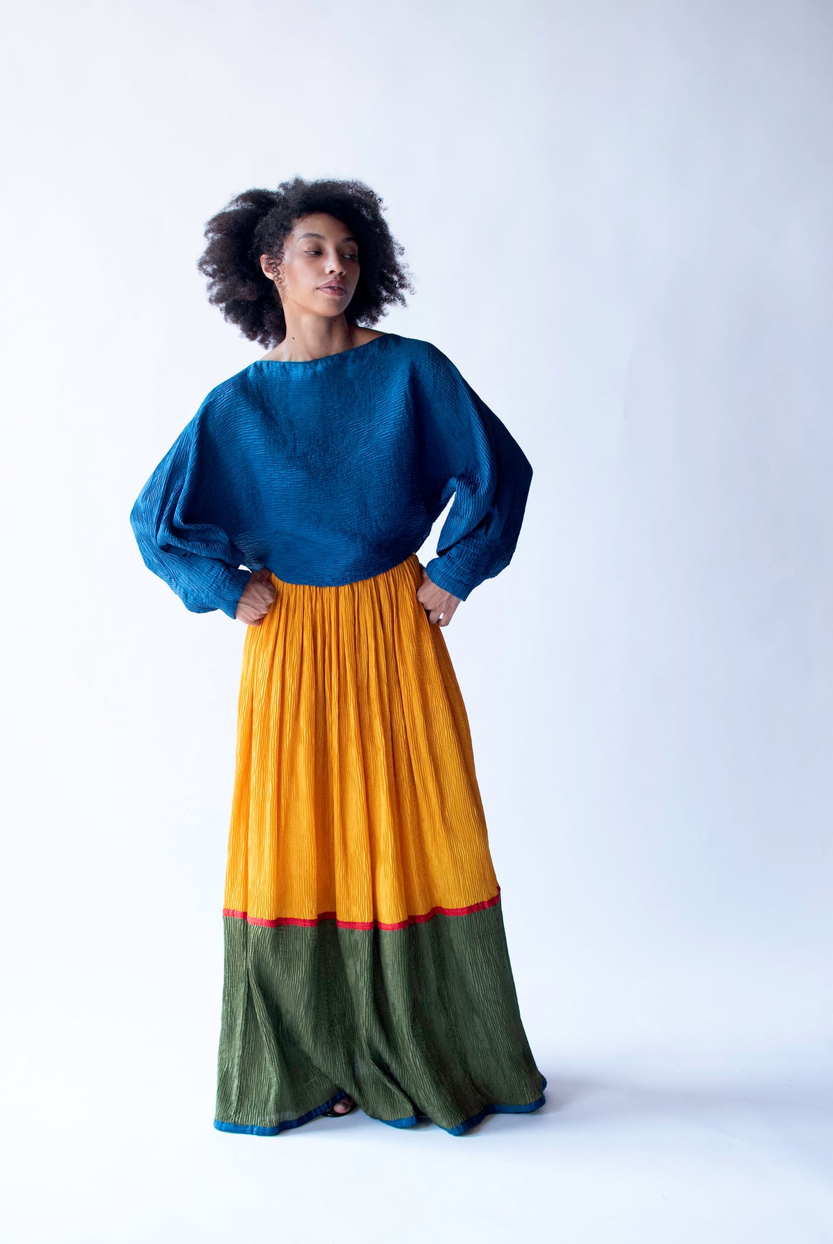 1980s Silk Plisse Color Block Set | Geoffrey Beene