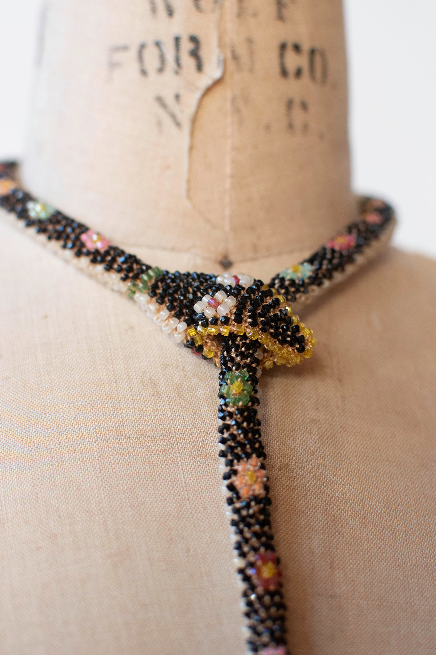Bead Crochet Snake | Black W/ Multi Color Flowers