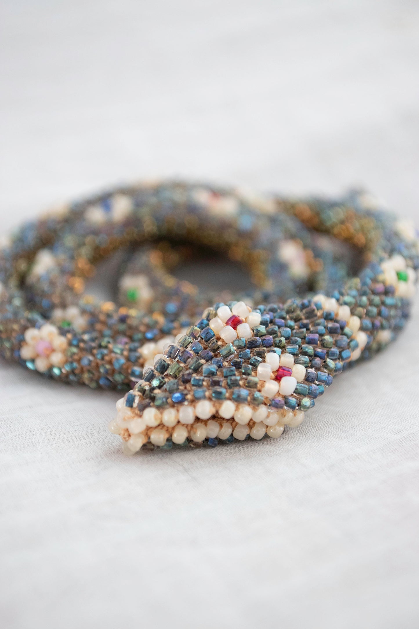 Bead Crochet Snake | Iridescent Blue Flower