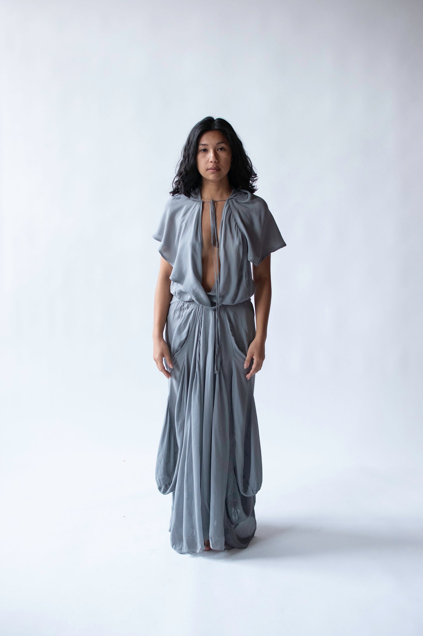 vivienne westwood grey dress Gray Chiffon Hooded Dress