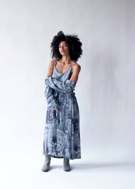 Denim Print Silk Lounge Set