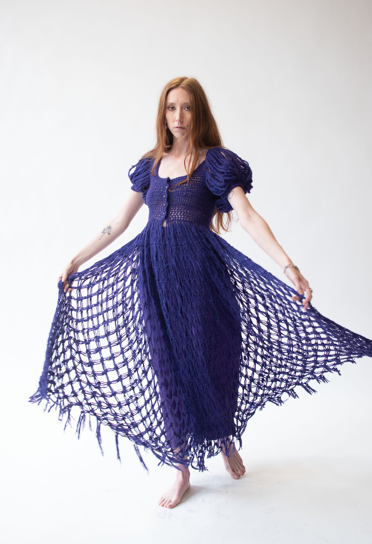 1970s Purple Crochet Dress