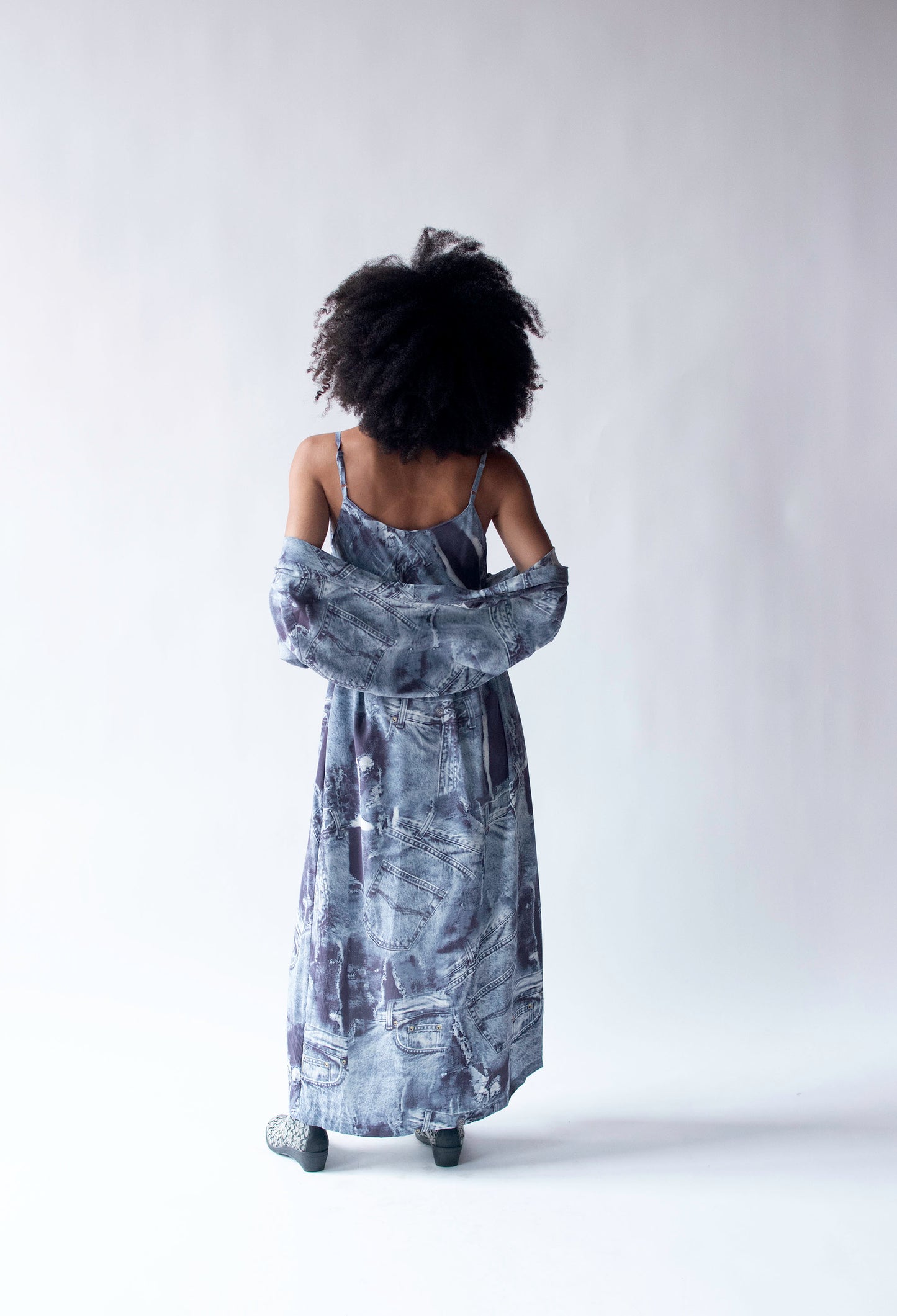 Denim Print Silk Lounge Set
