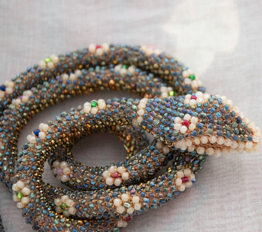 Bead Crochet Snake | Iridescent Blue Flower