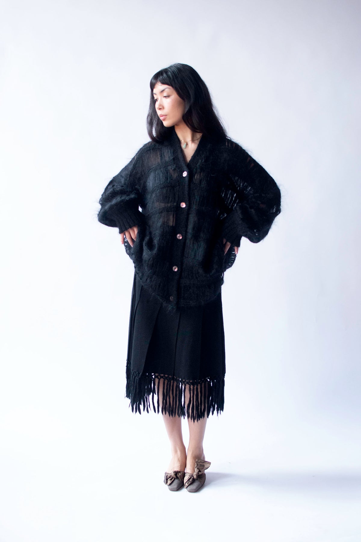 Black Mohair Cardigan | Romeo Gigli