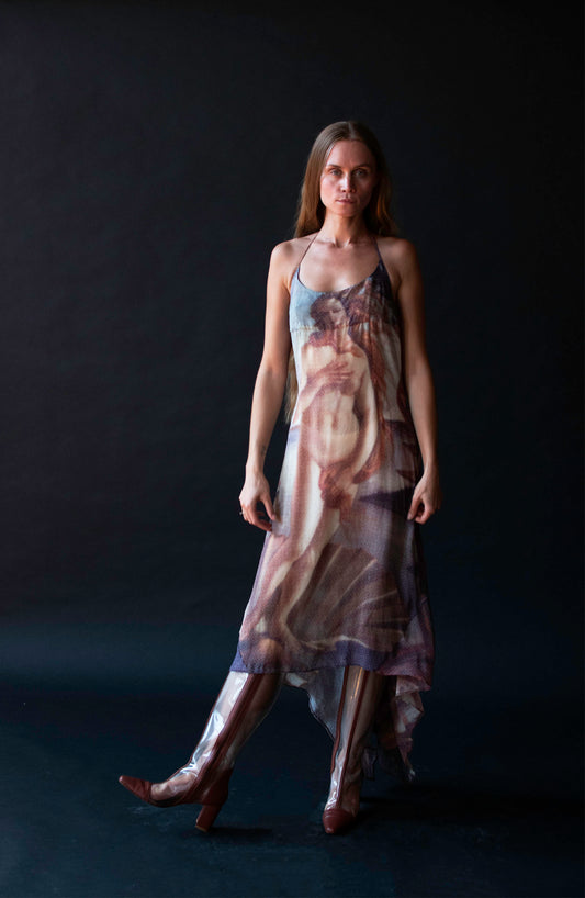 Birth of Venus Pixelated Print Silk Dress | D & G