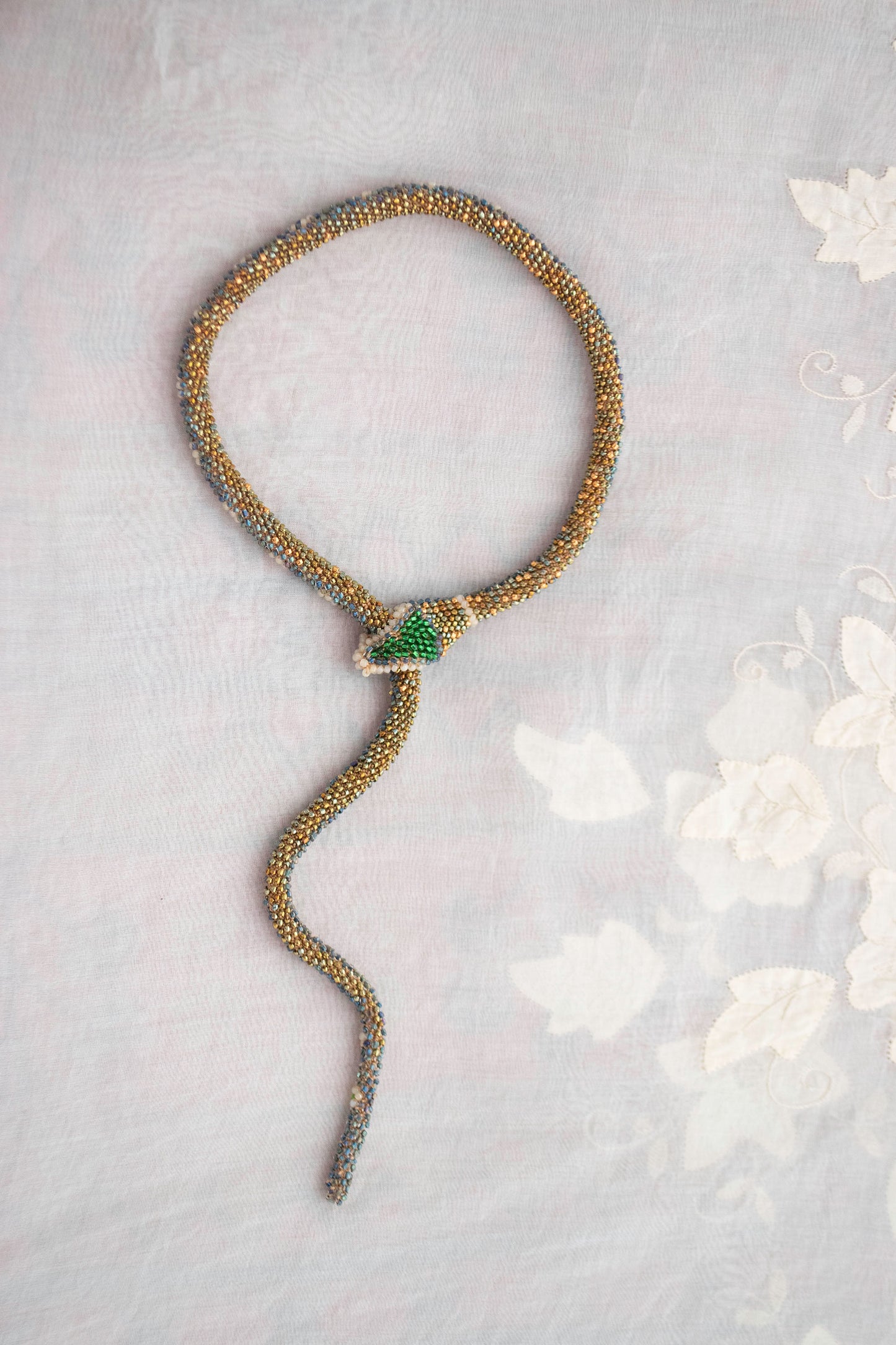 Bead Crochet Snake | Iridescent Blue Flower