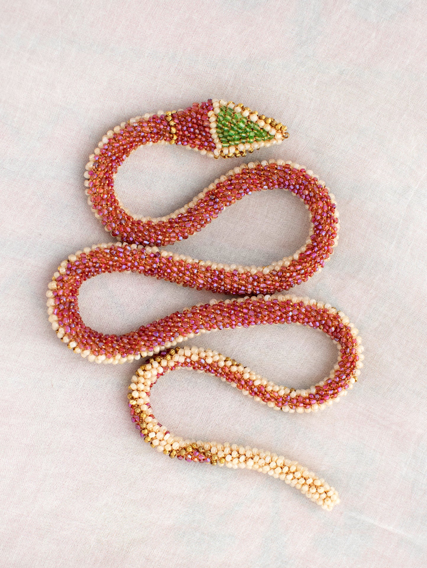 Bead Crochet Snake | Pearl and Iridescent Rose Diamond