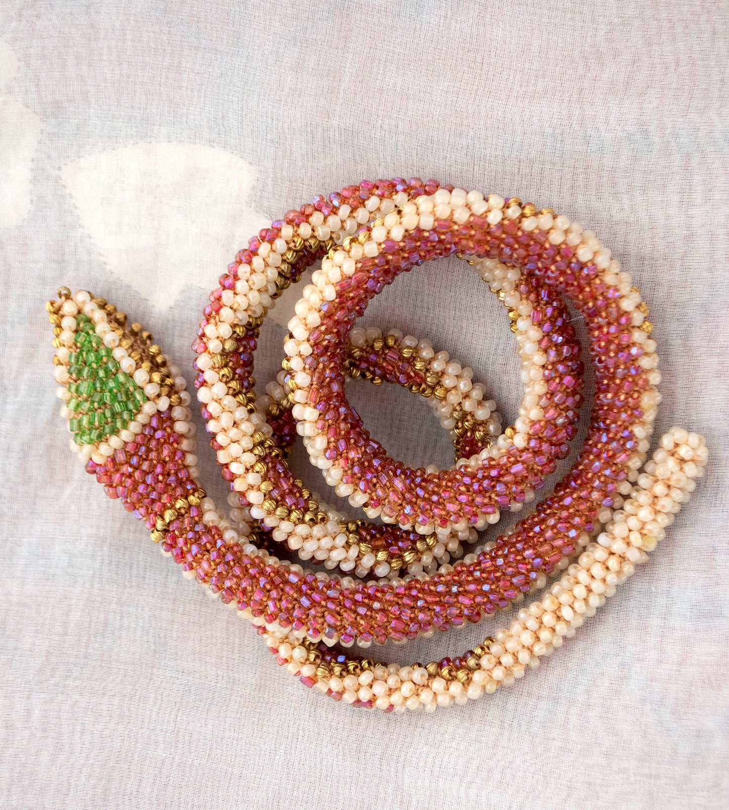 Bead Crochet Snake | Pearl and Iridescent Rose Diamond
