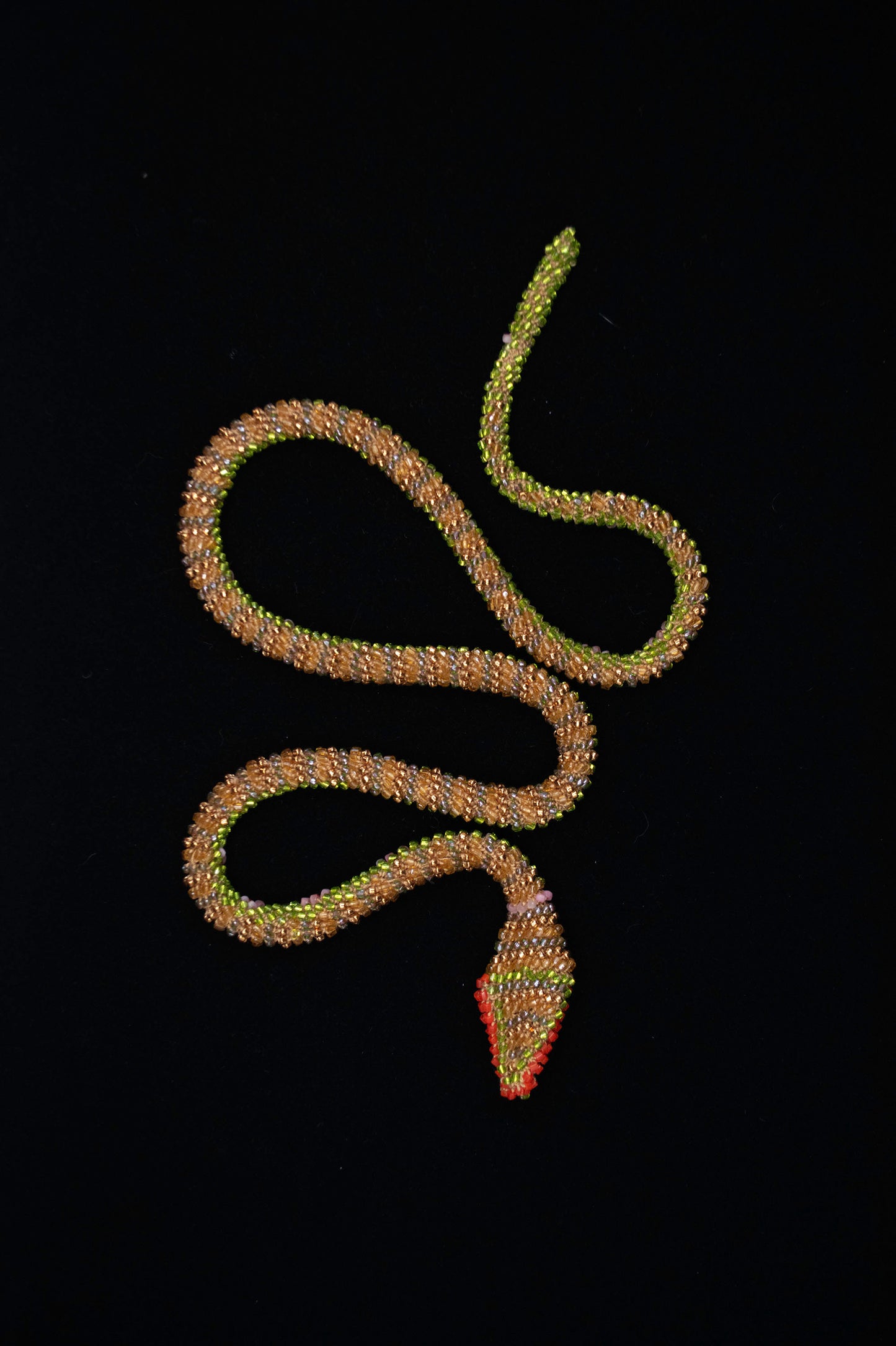 Bead Crochet Snake | Green & Pink & Orange Flower