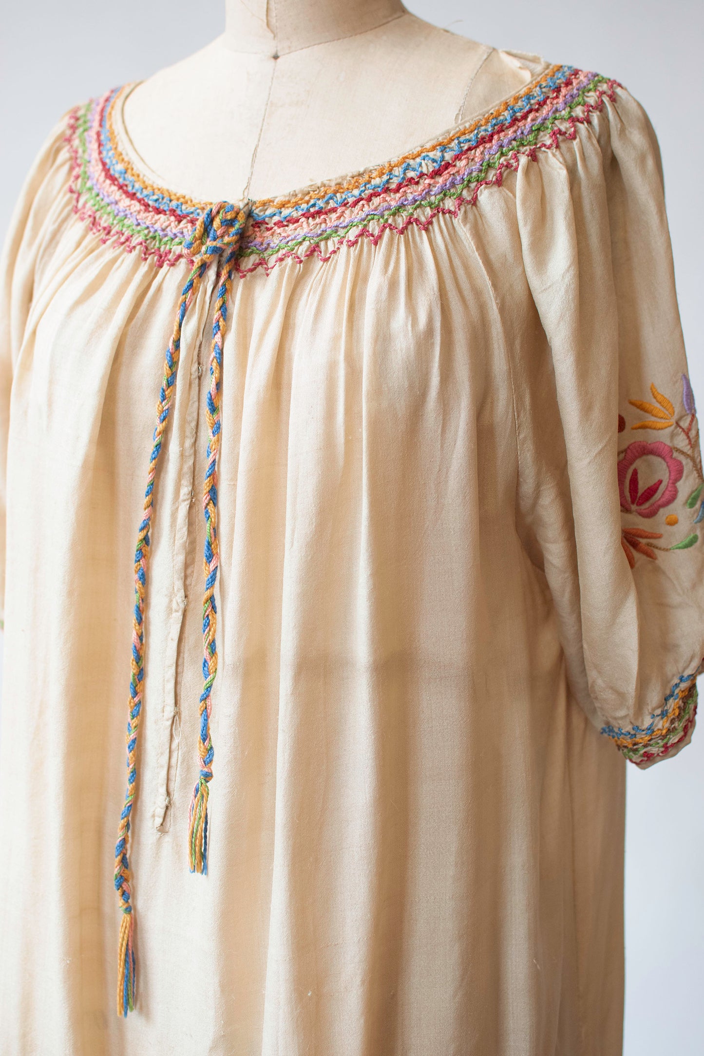 1920s Embroidered Silk Hungarian Dress