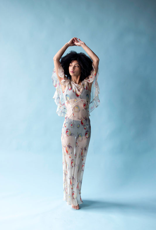 1930s Fruit Print Chiffon Dress