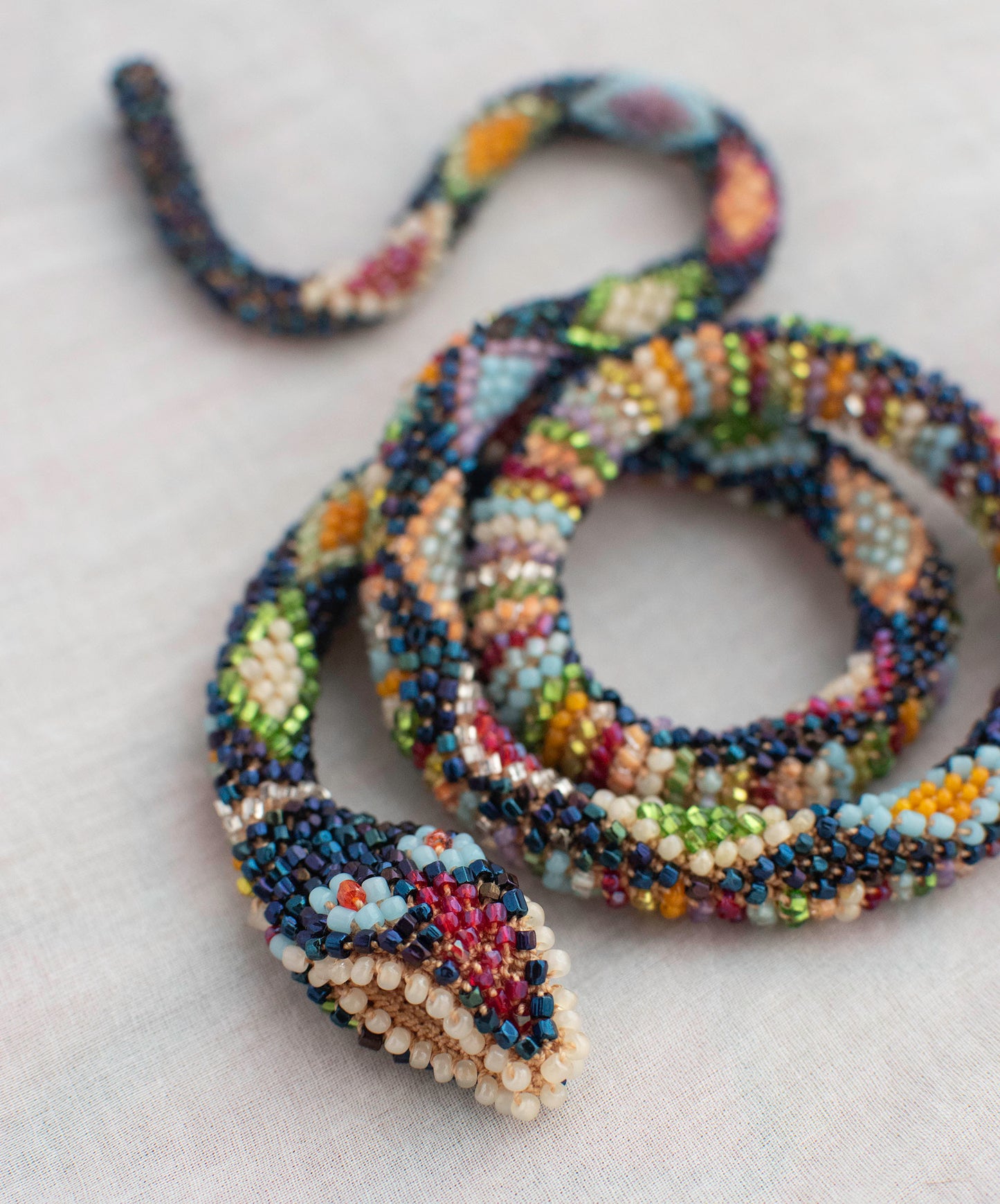 Bead Crochet Snake | Rainbow Oil Slick Diamond