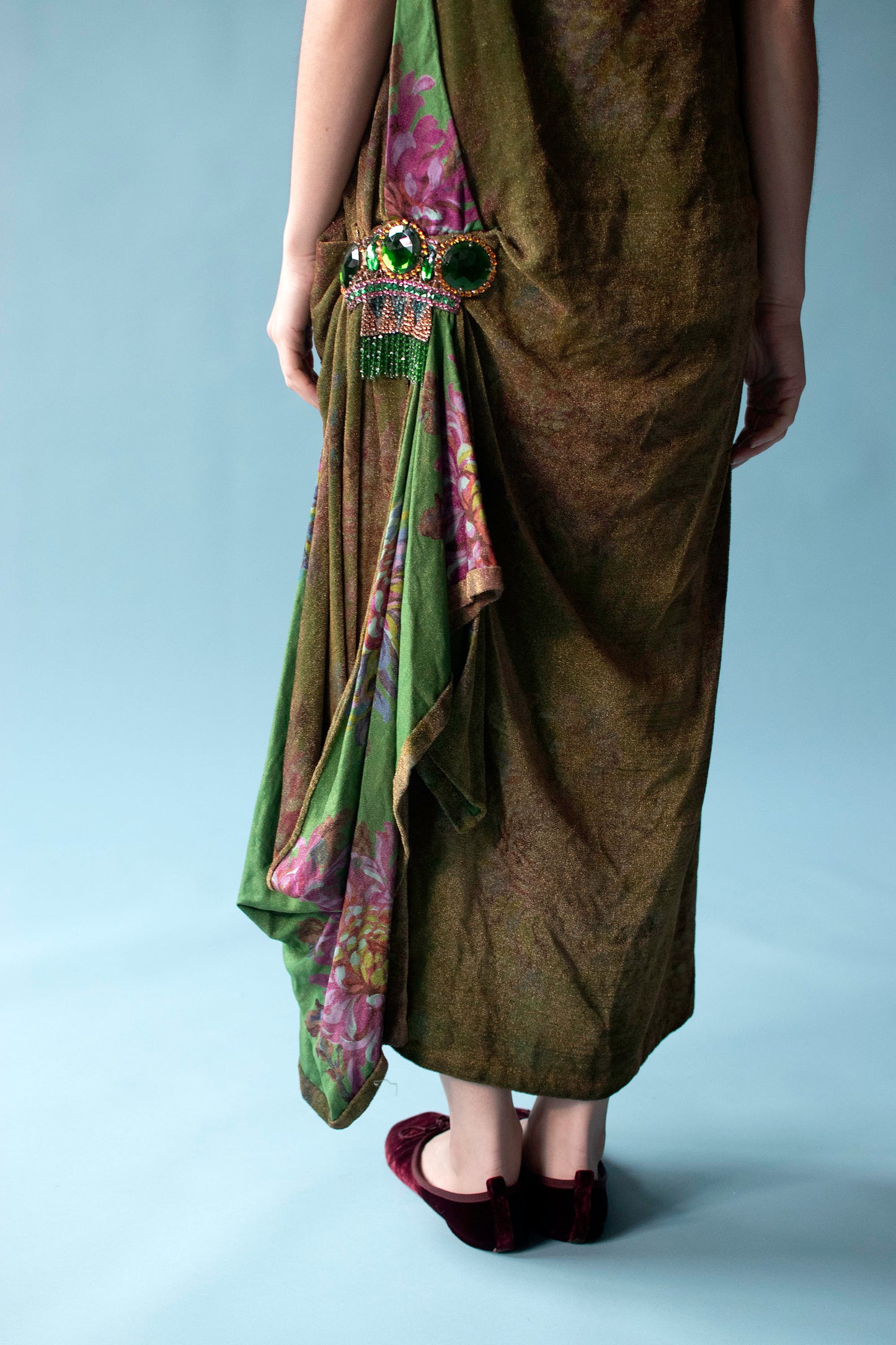 1920s Bejeweled Green Lamé Dress