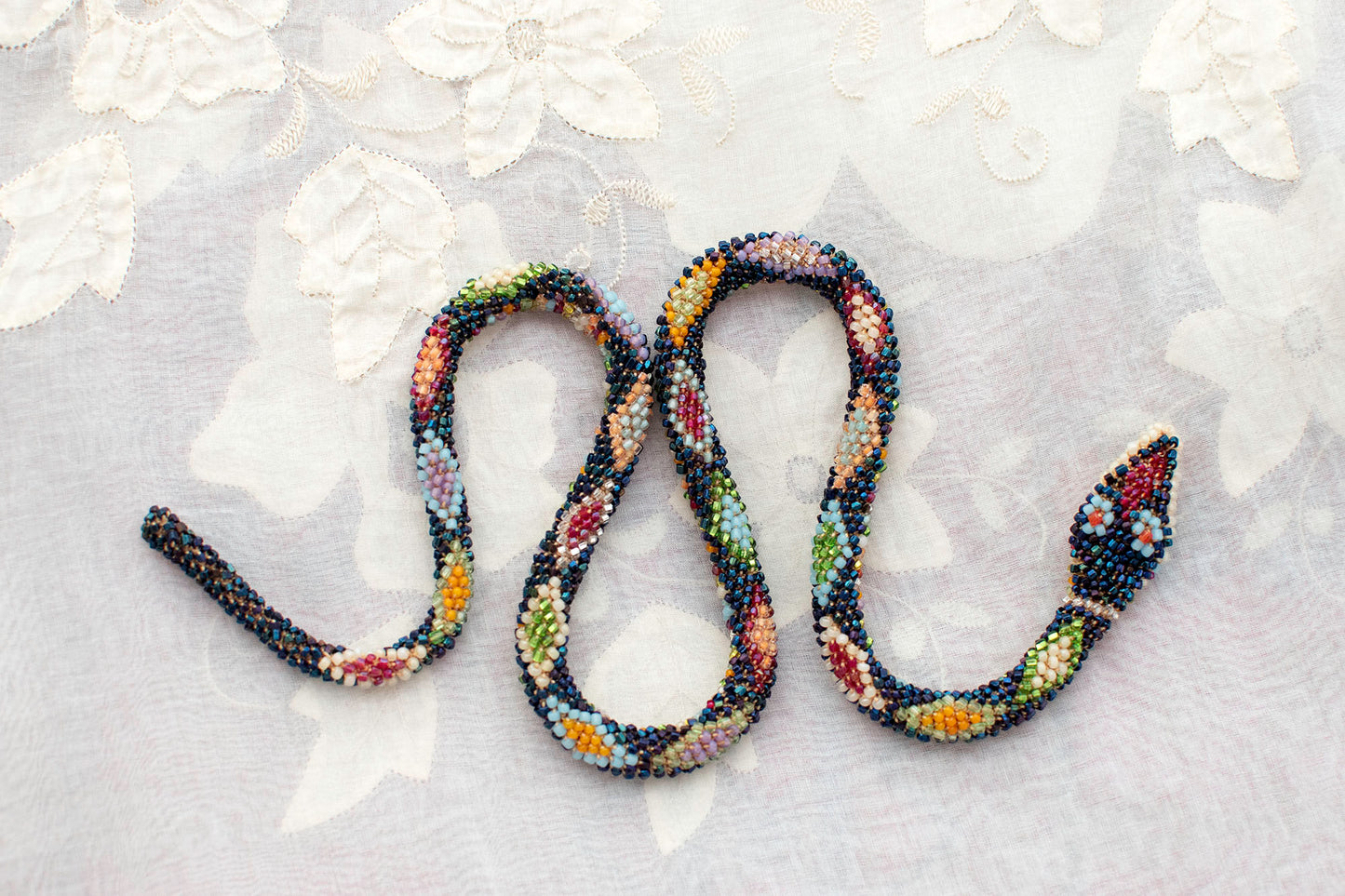 Bead Crochet Snake | Rainbow Oil Slick Diamond