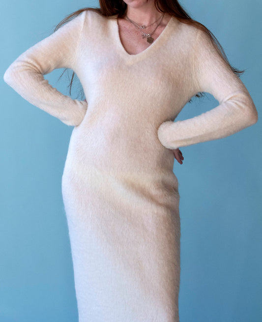 Cream Fuzzy Knit Dress| Marina Spadafora