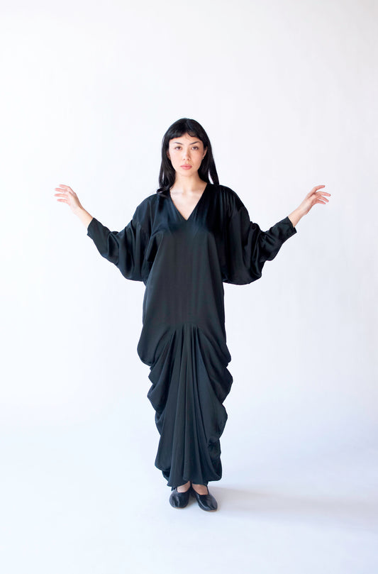 1980s Draped Silk Dress