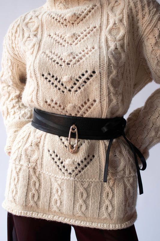 Black Leather Safety Pin Belt | Gianfranco Ferré