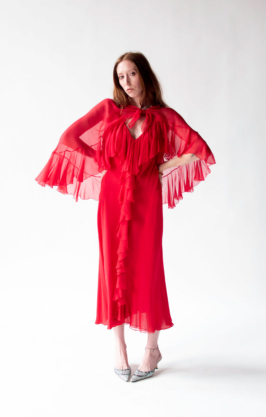 Red Chiffon Dress| Pauline Trigeré