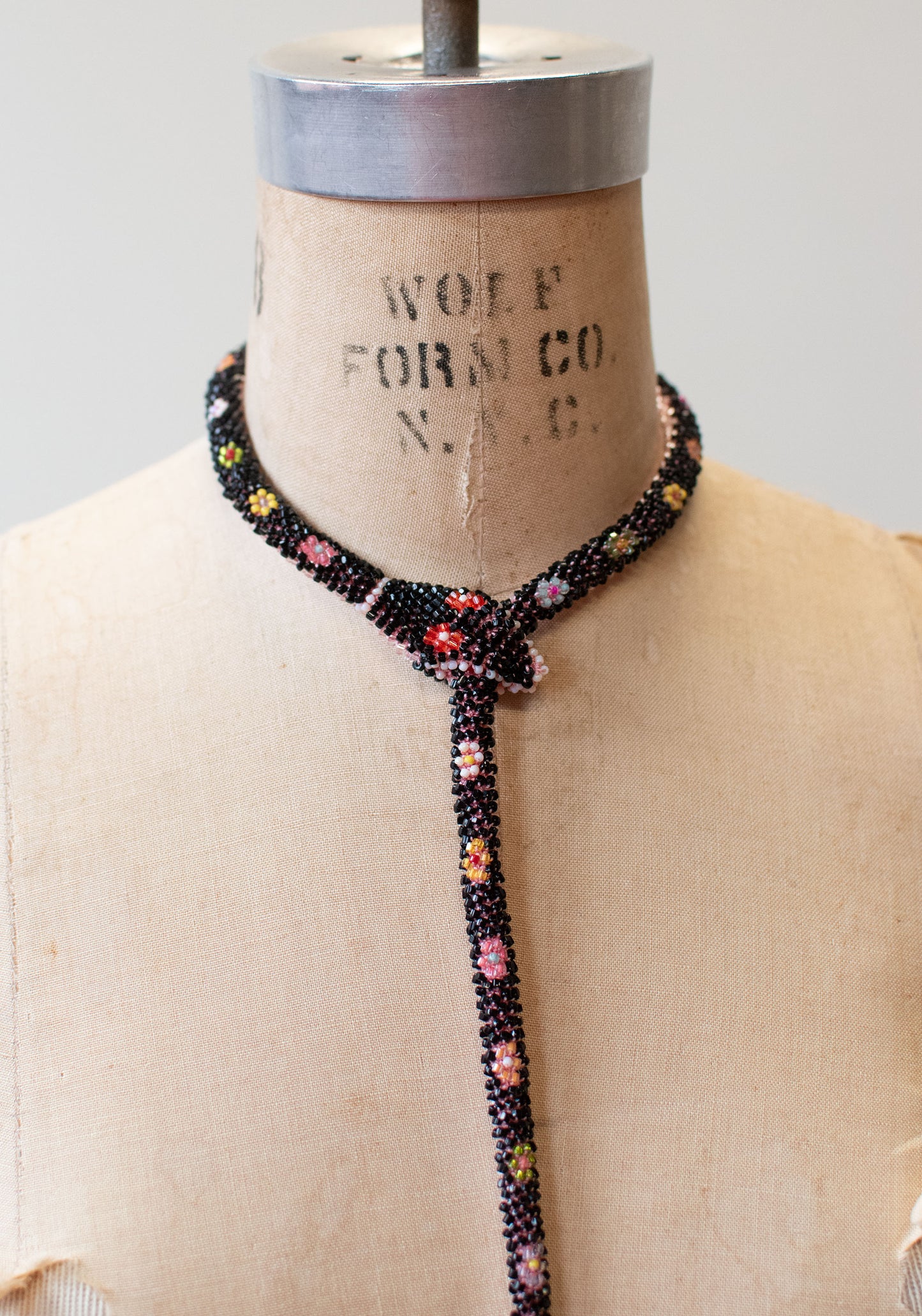 Bead Crochet Snake | Black W/ Multi Color Flowers