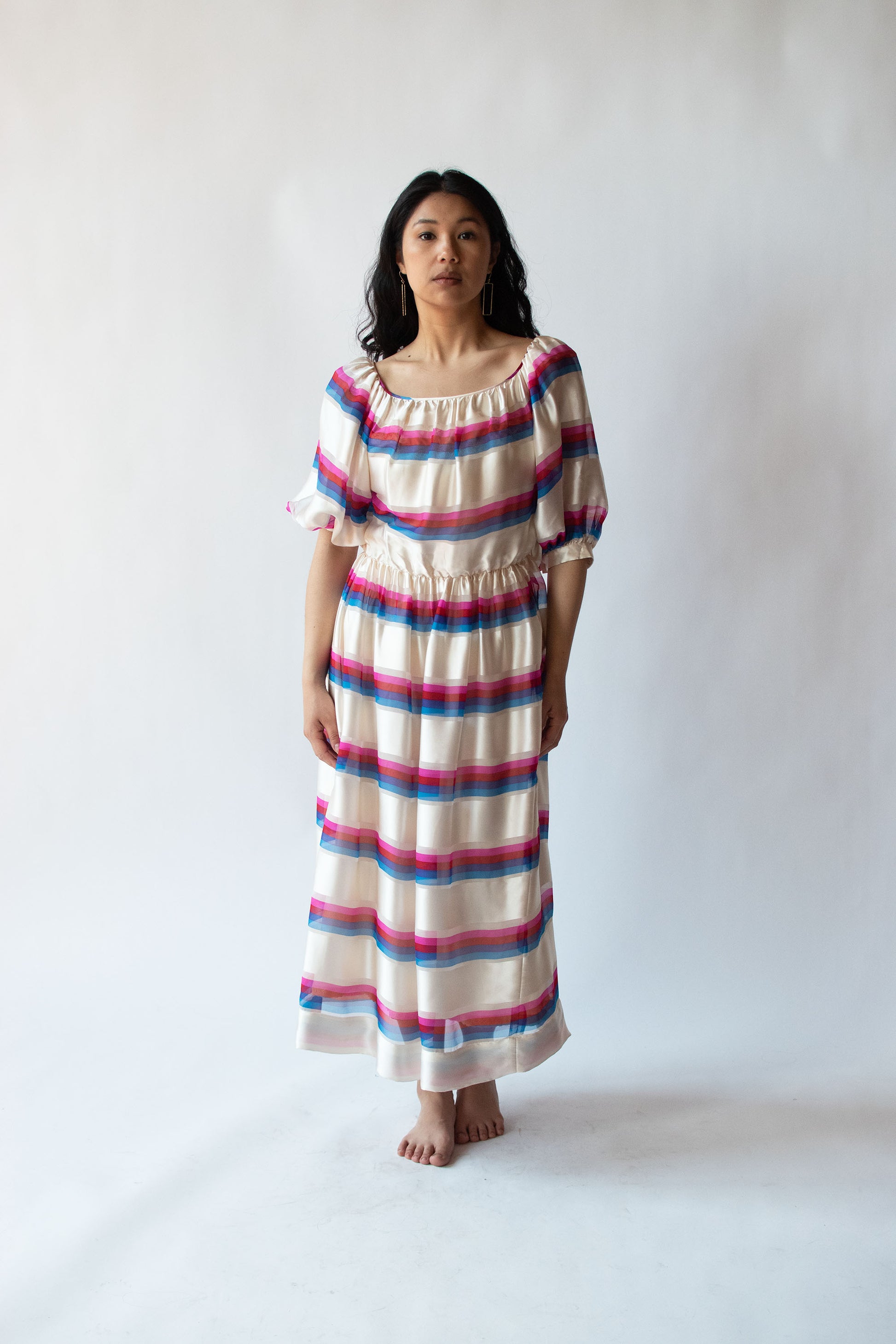 albert nipon silk dress Cutest Vintage Albert Nipon Silk Rainbow Stripe Dress 1980s