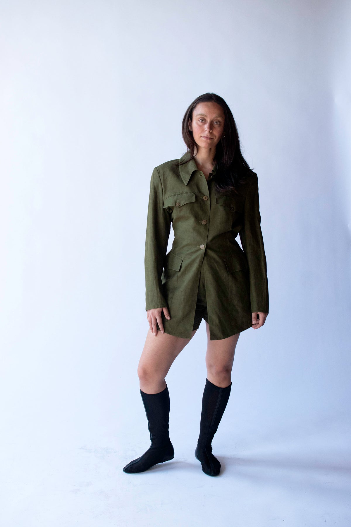 Olive Shorts Suit | Claude Montana