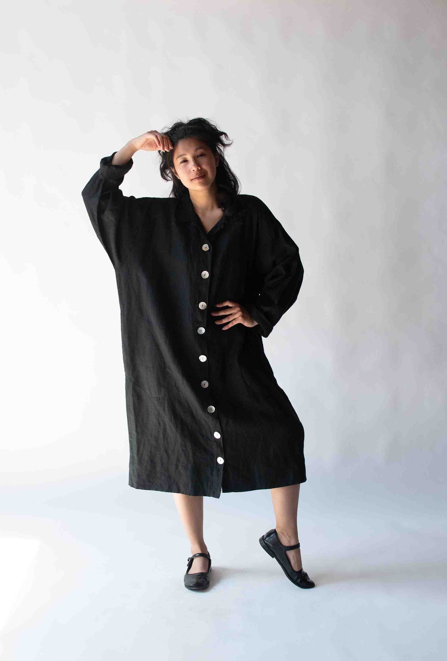 1990s Black Linen Dress