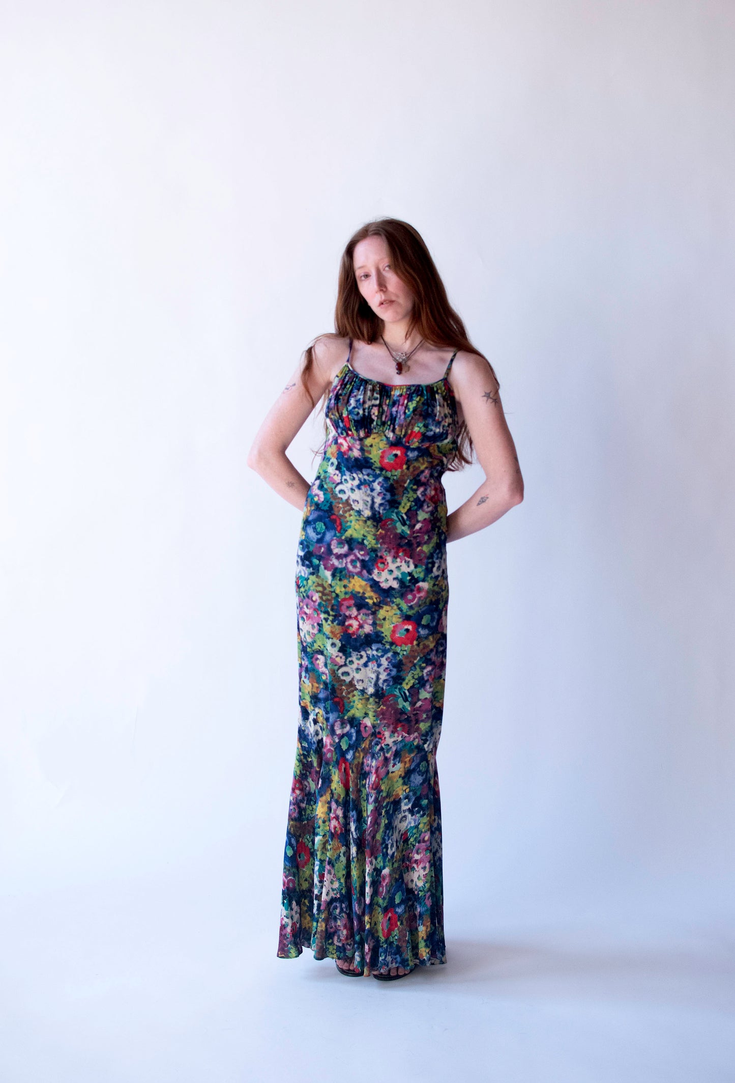 1930s Watercolor Floral Dress