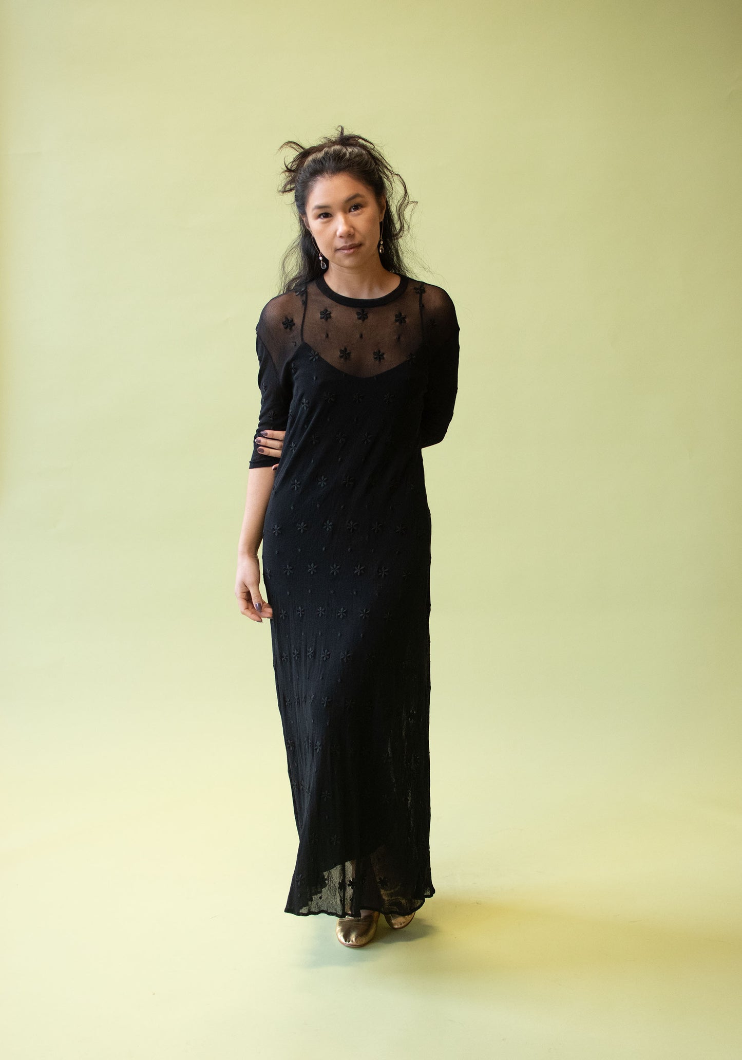 1990s Black Embroidered Mesh Dress | Vivienne Tam