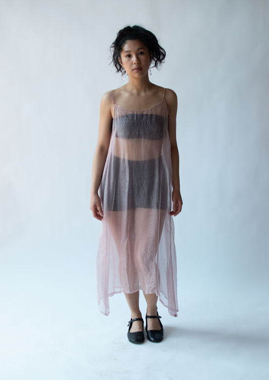 1990s Pale Pink Chiffon Slip Dress