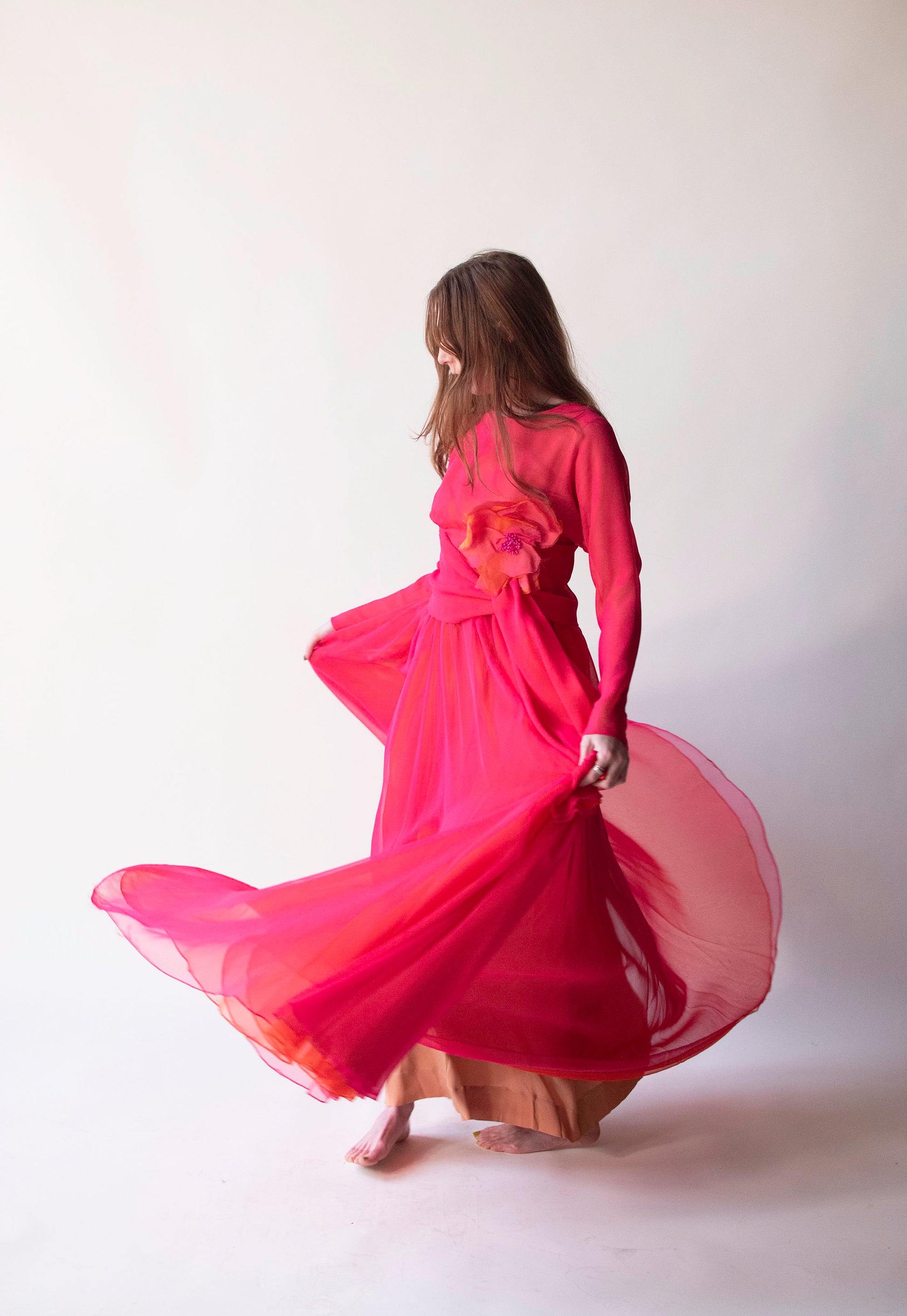 1960's chiffon dress 1960s MOD Pleated Marigold Chiffon Maxi Dress and Cape by Miss Bergdor