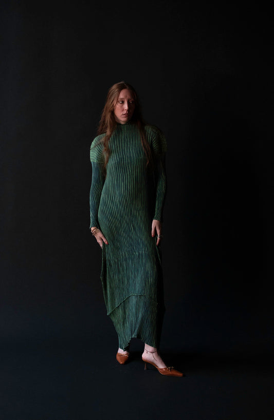 Iridescent Pleated Green Dress | ssey Miyake FW 1995