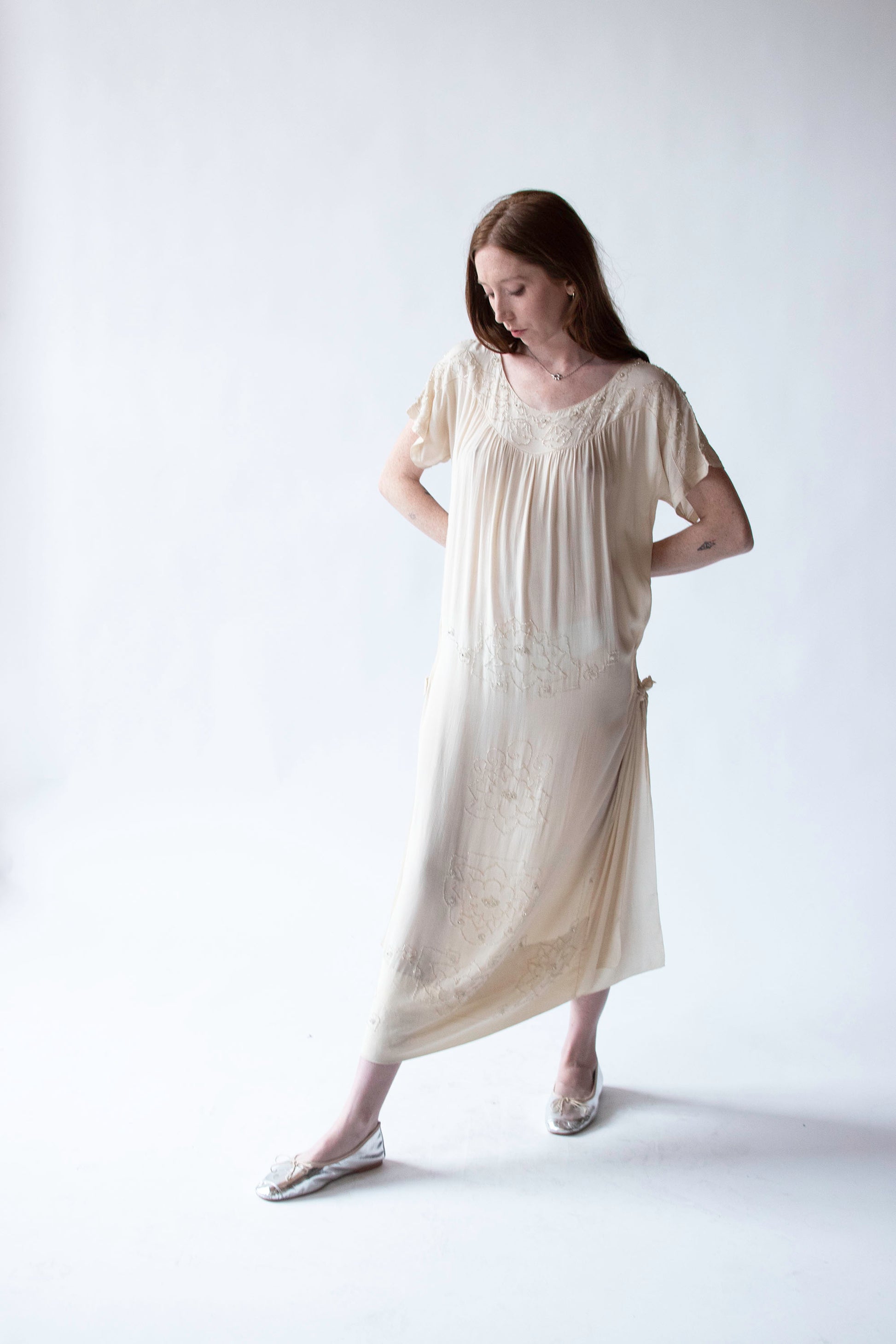 vintage beaded silk dress 20s Gold Silk Beaded Dress | XS