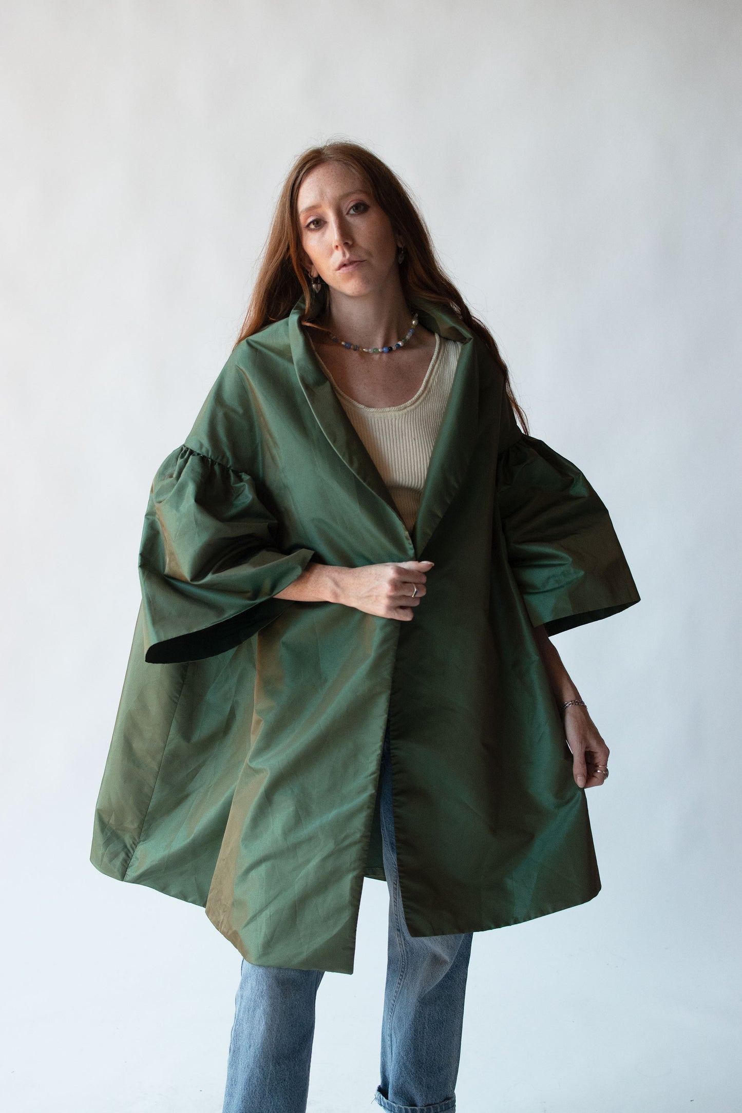 Iridescent Green Evening Coat | Victor Costa