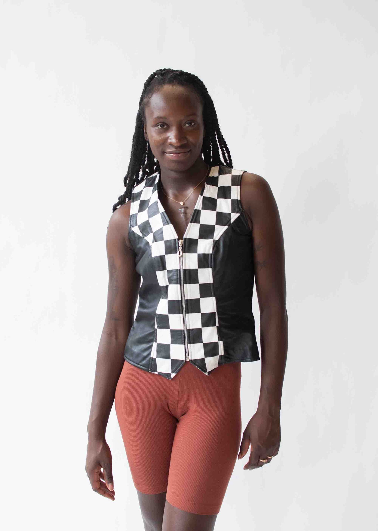 1990s Checkered Leather Vest